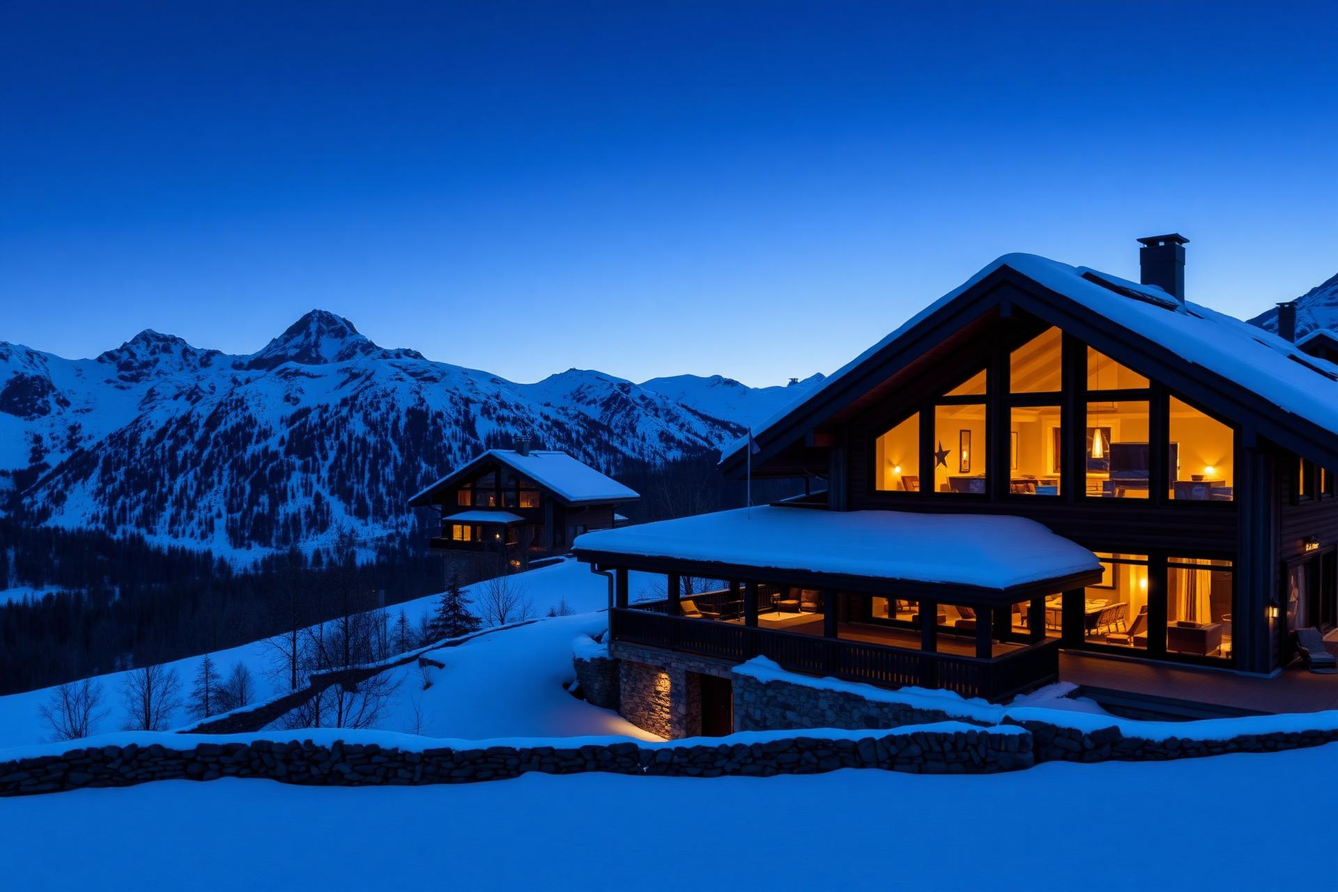 Alpine chalet under a winter sky