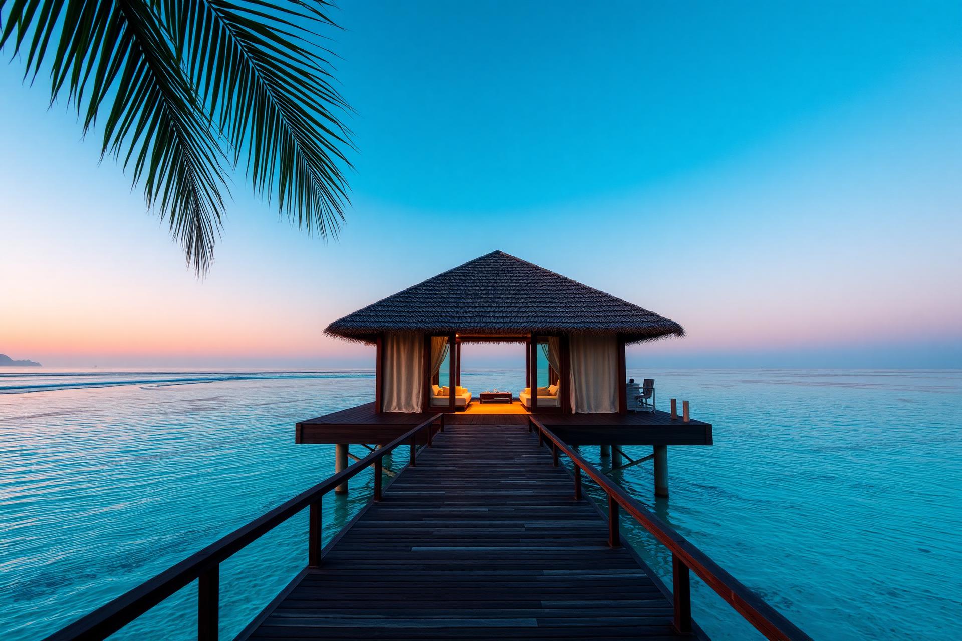Private overwater villa at dawn